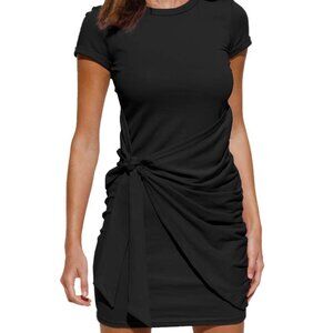 Womens Casual Short Sleeve T Shirt Dress Bodycon Wrap Ruched Mini Party Dress
